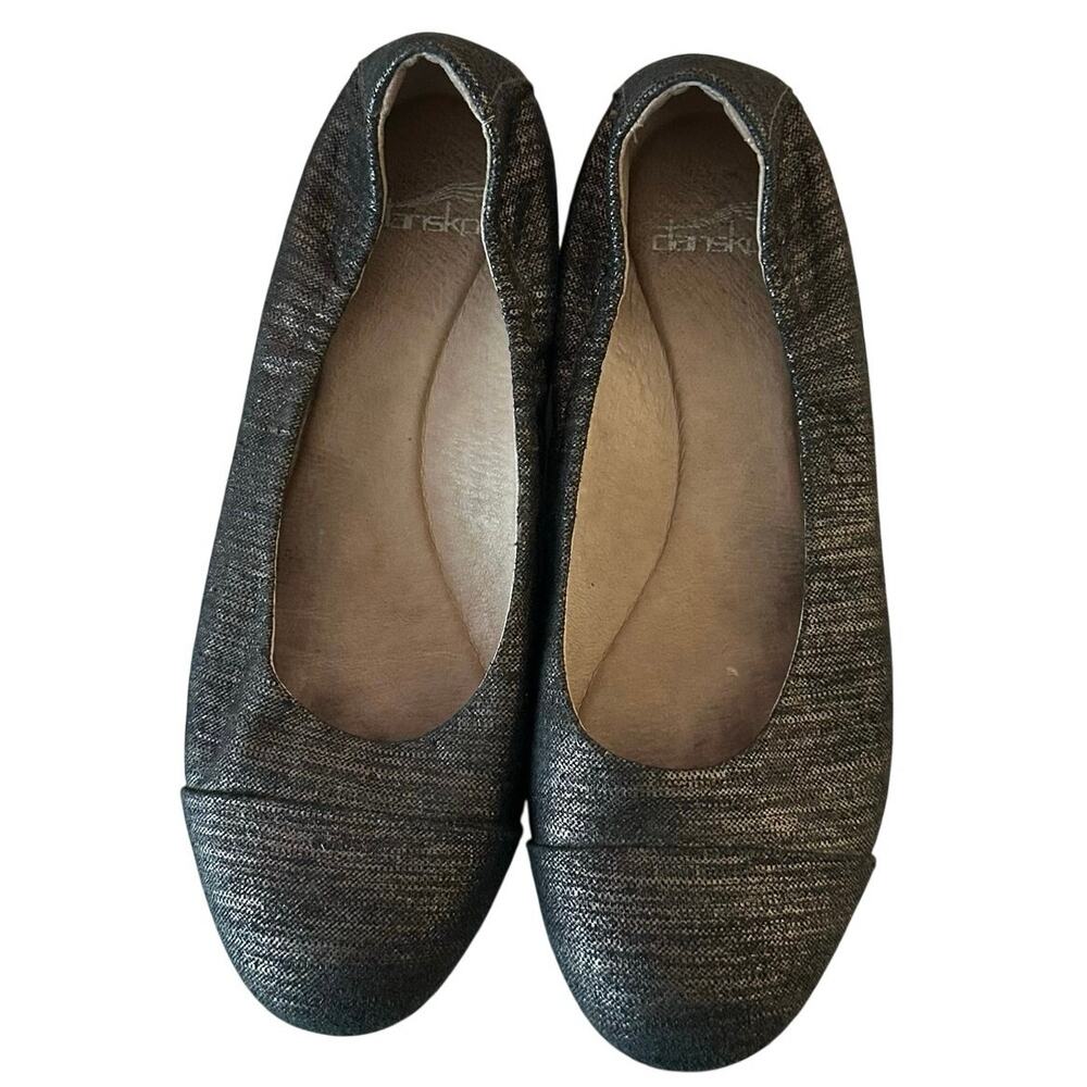 Dansko Women’s‎ Slip On Ballet Flats Size 38 (US 7.5-8) Leather Black Metallic